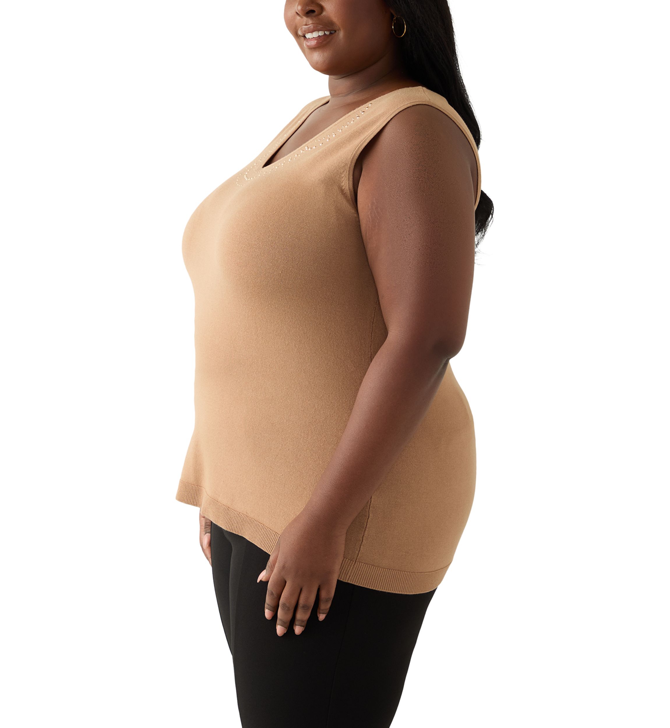 Plus Size V-Neck Shell with Hot Fix