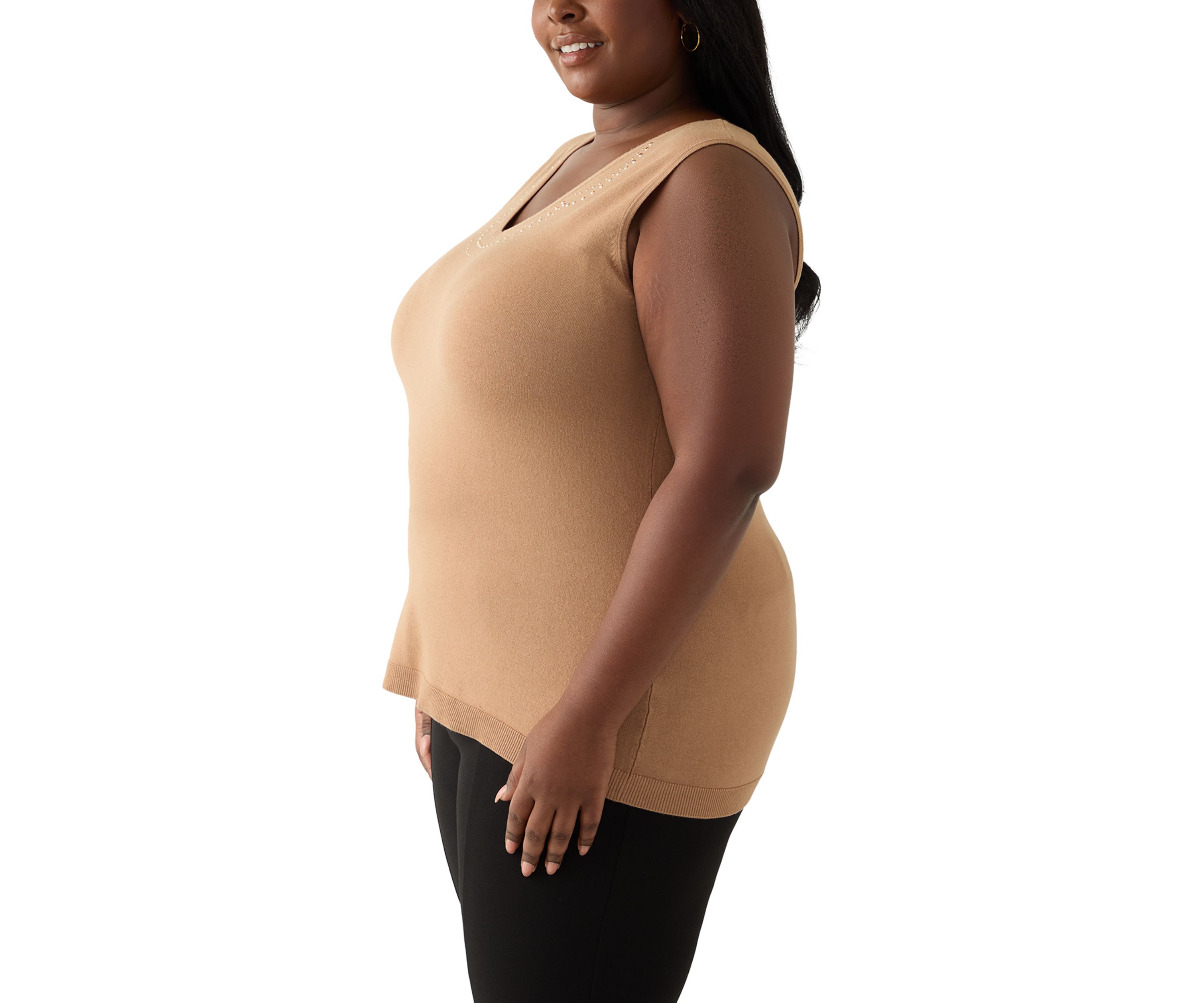 Plus Size V-Neck Shell with Hot Fix