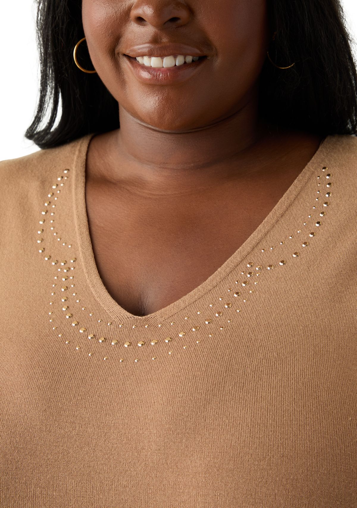 Plus Size V-Neck Shell with Hot Fix