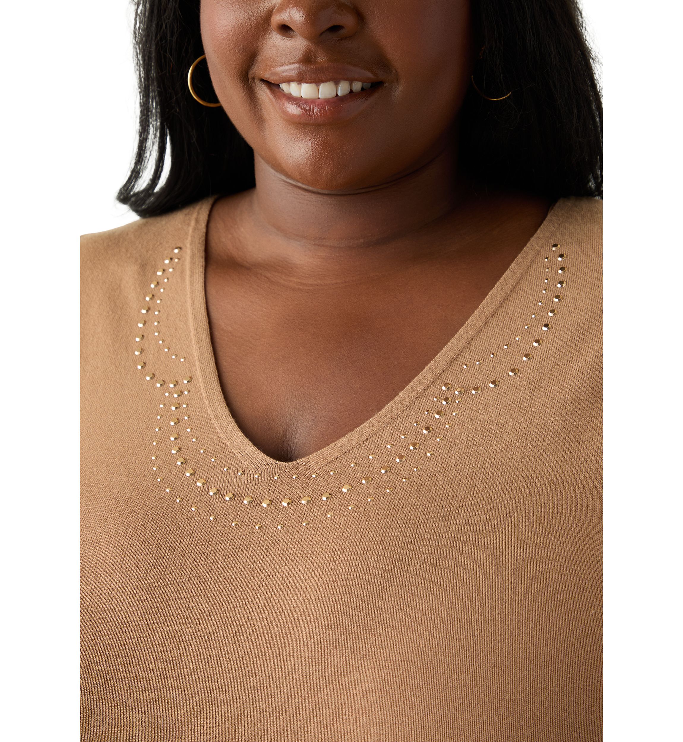 Plus Size V-Neck Shell with Hot Fix