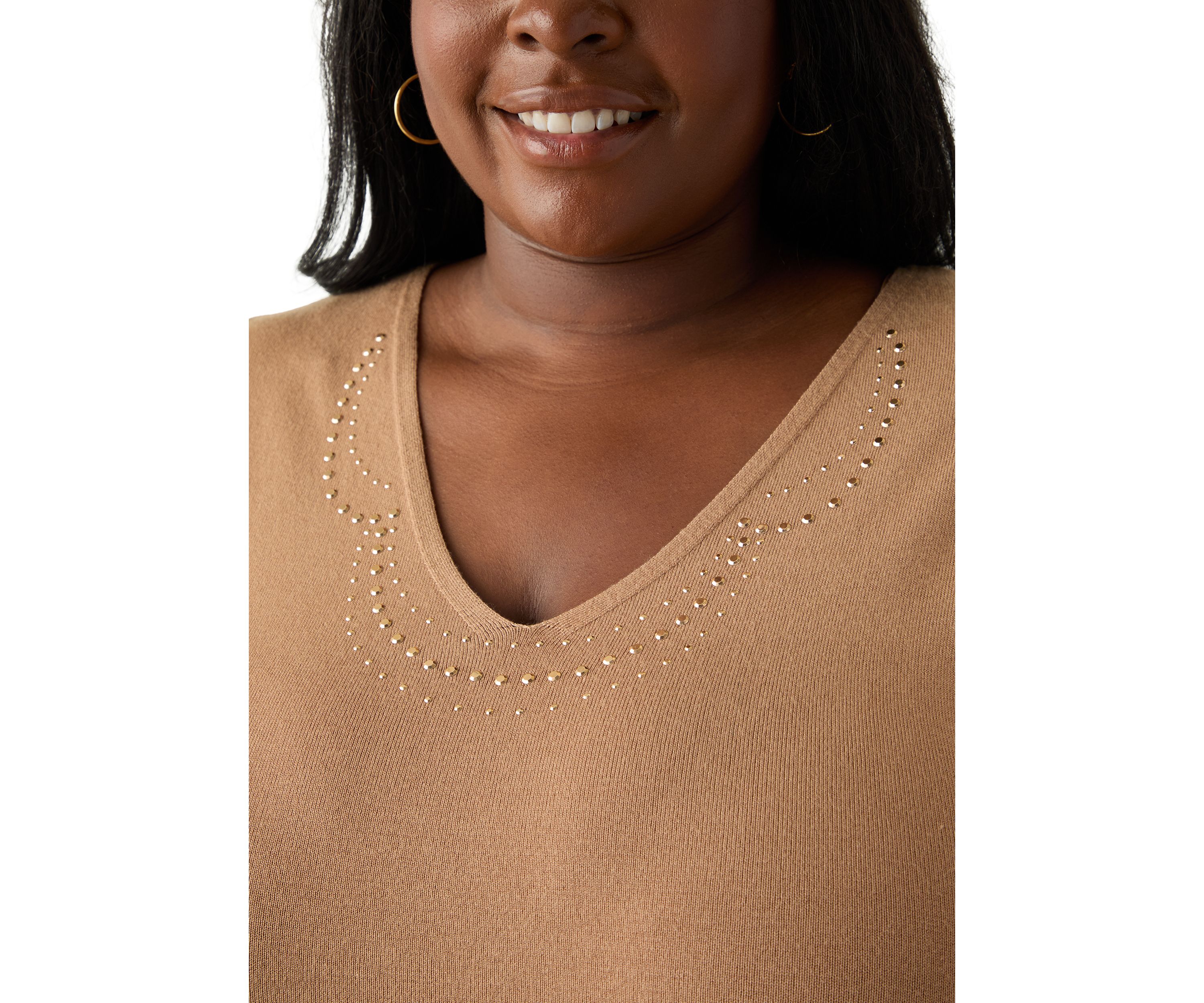 Plus Size V-Neck Shell with Hot Fix