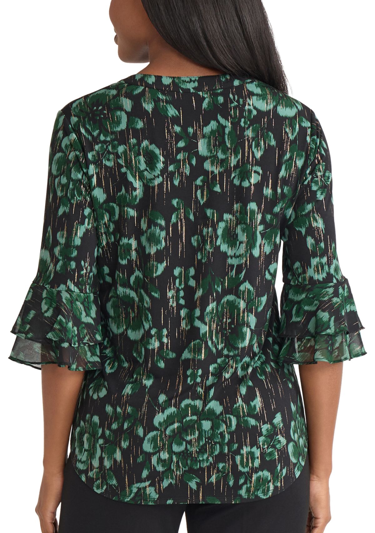 Womens Floral Print Mixed Media Knit Top