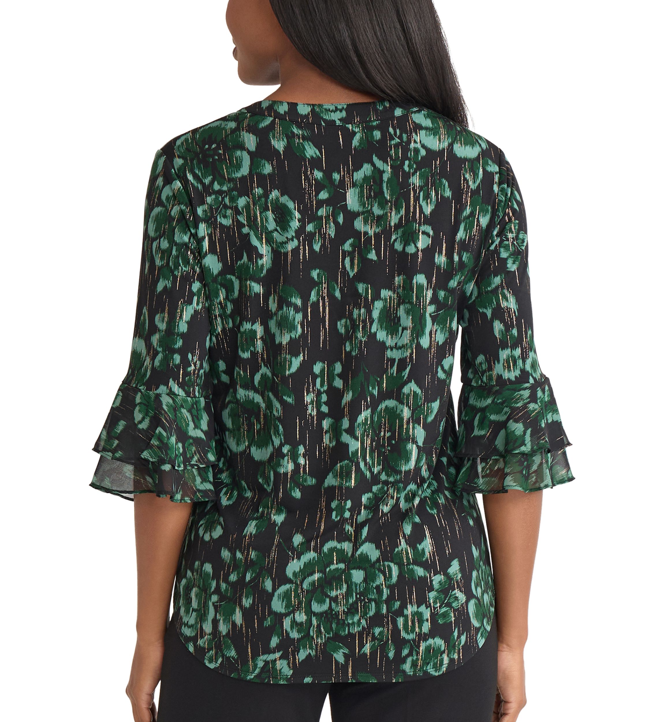 Womens Floral Print Mixed Media Knit Top