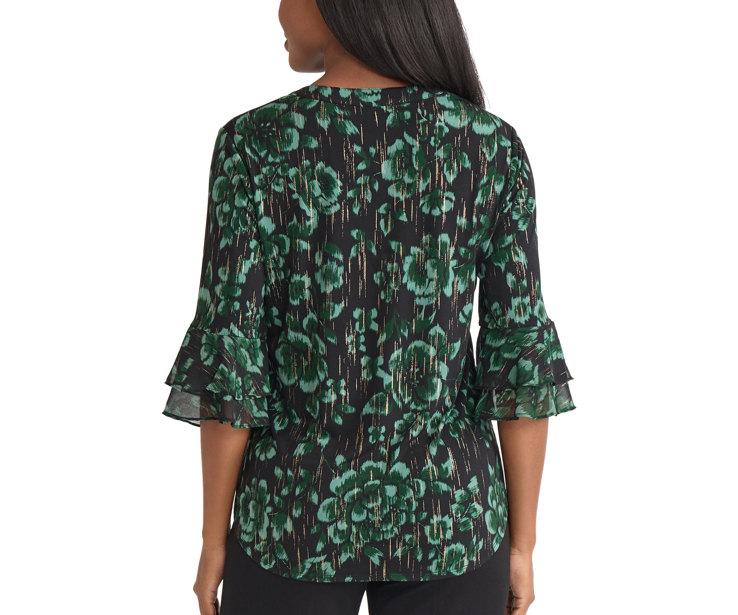 Womens Floral Print Mixed Media Knit Top