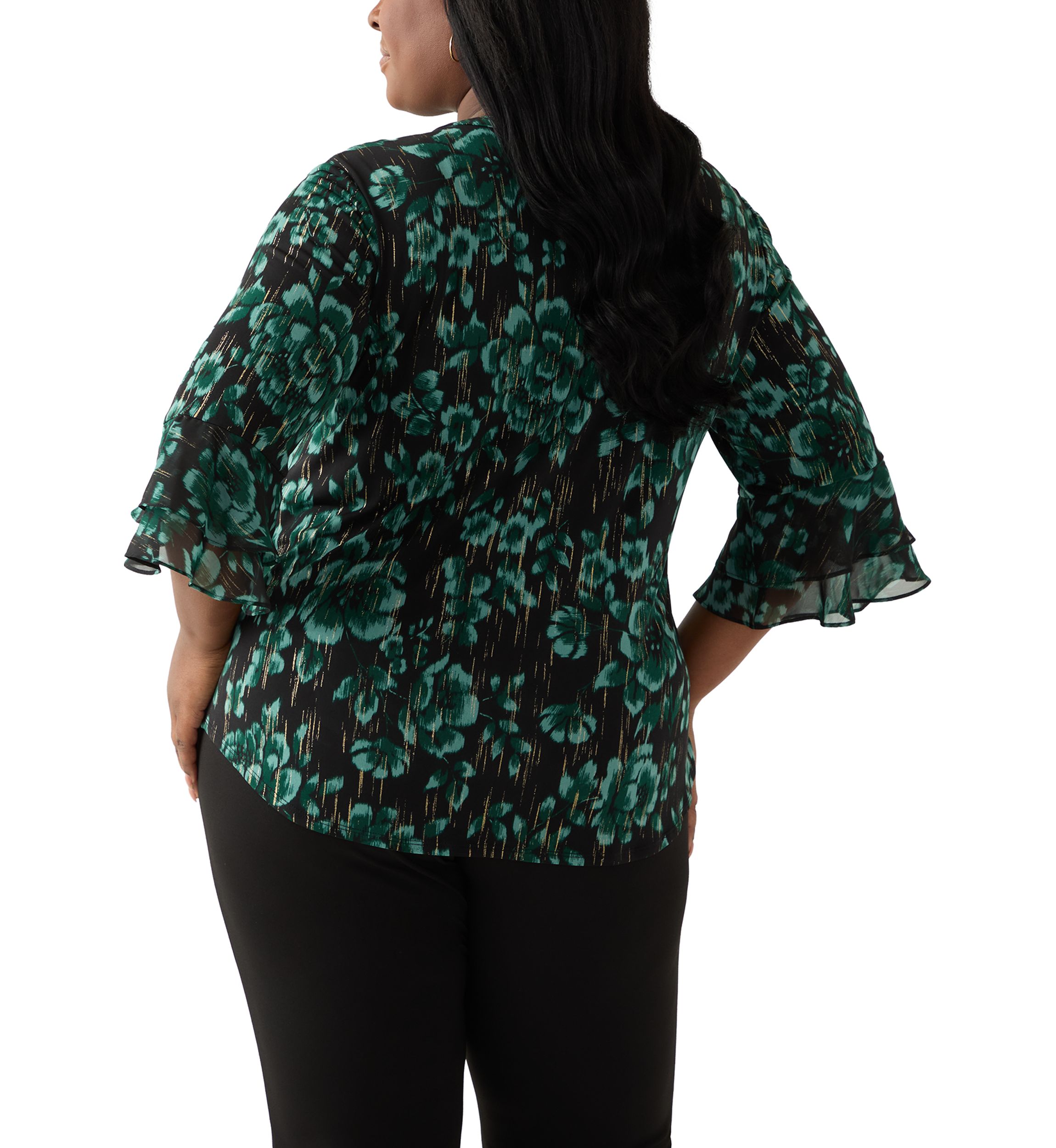 Plus Size Floral Print Mixed Media Knit Top