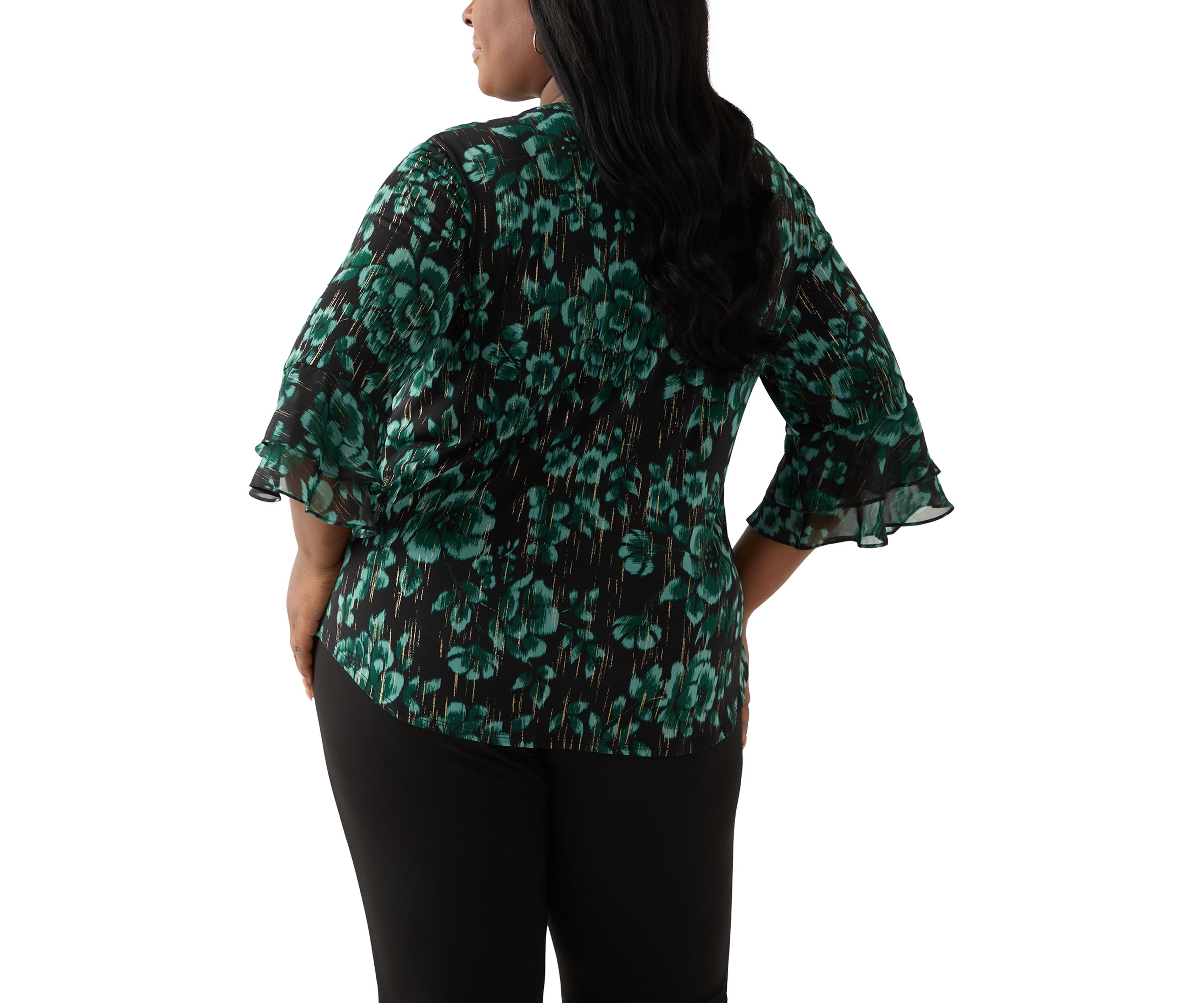 Plus Size Floral Print Mixed Media Knit Top