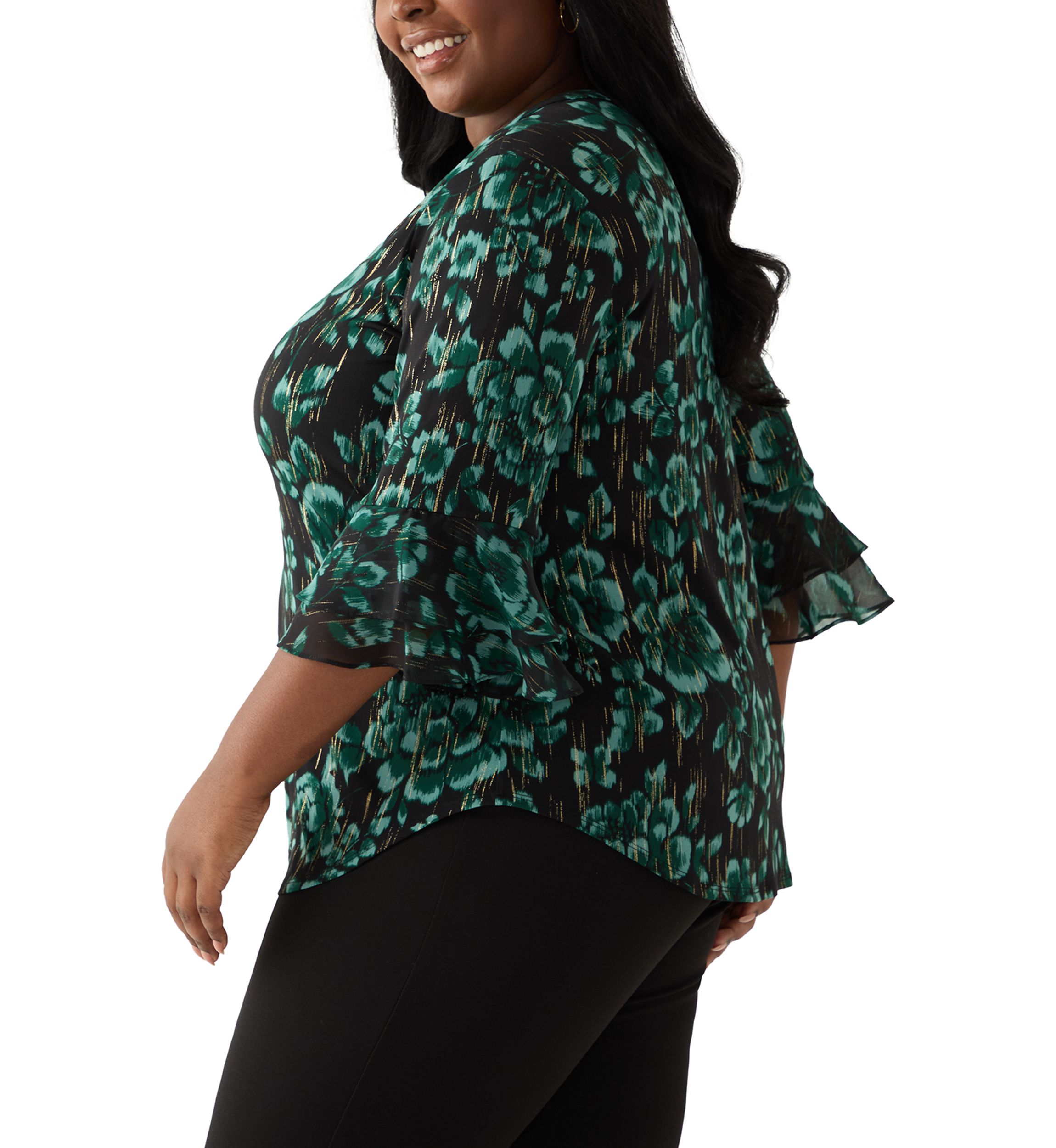 Plus Size Floral Print Mixed Media Knit Top