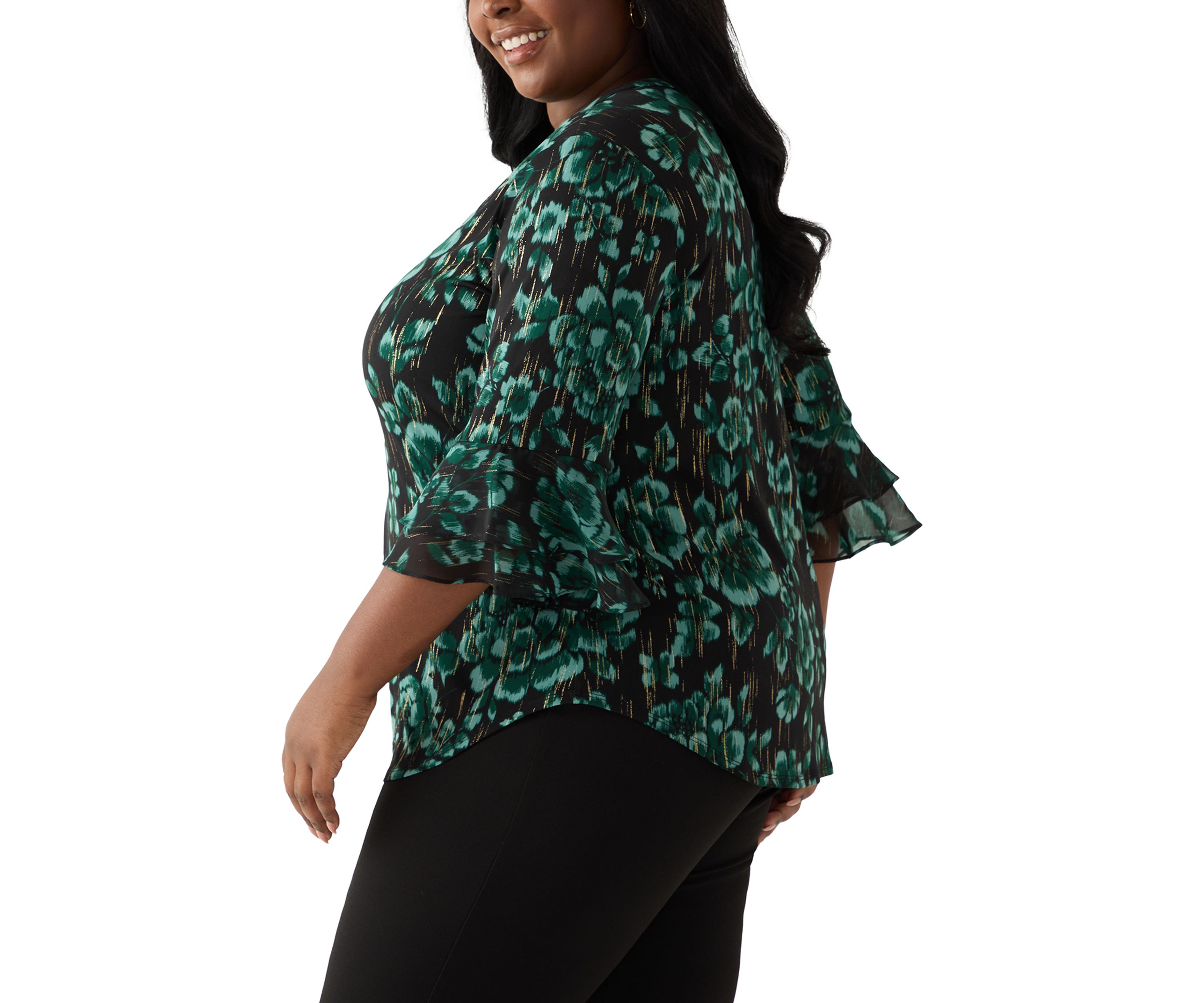 Plus Size Floral Print Mixed Media Knit Top
