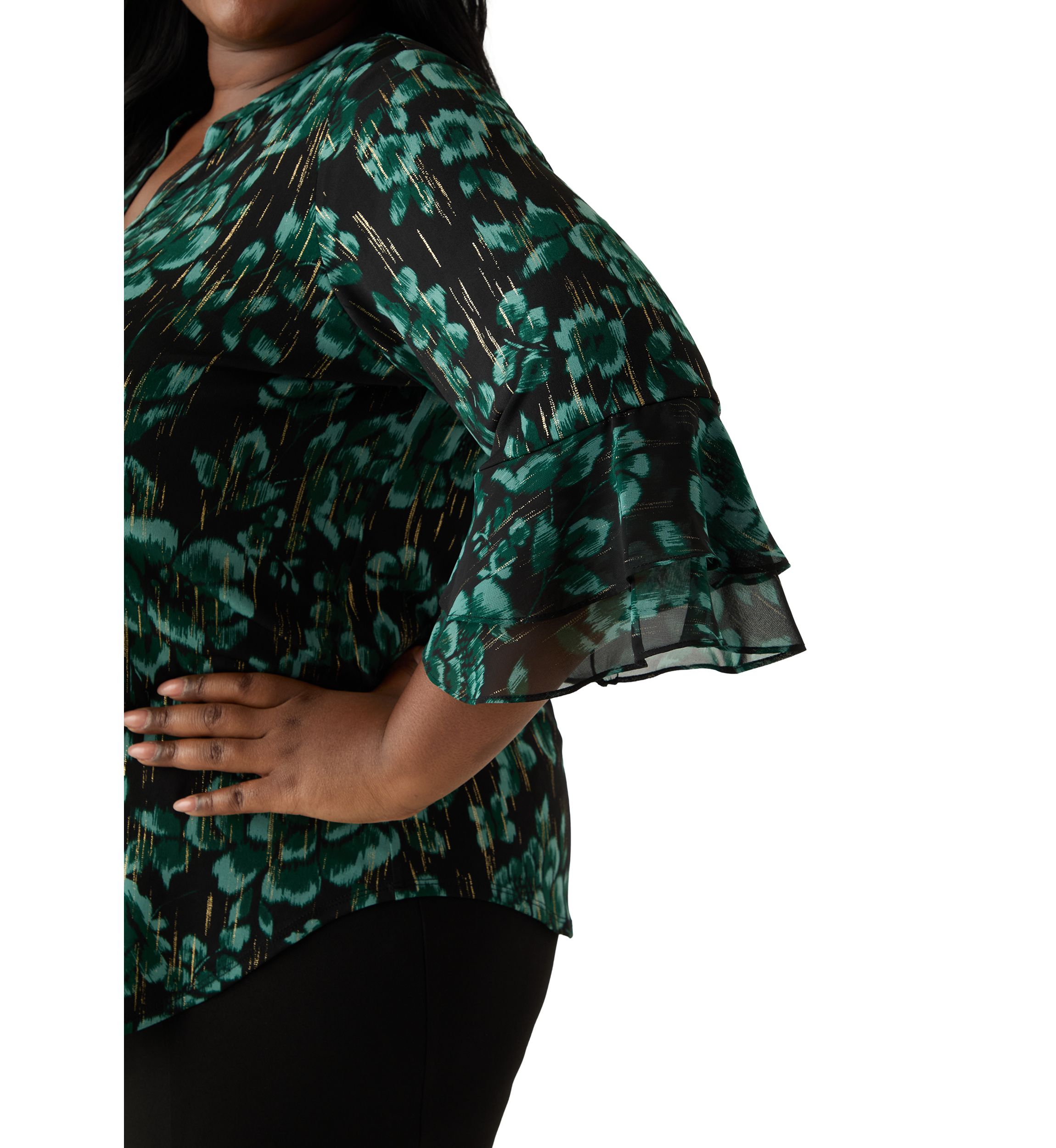 Plus Size Floral Print Mixed Media Knit Top