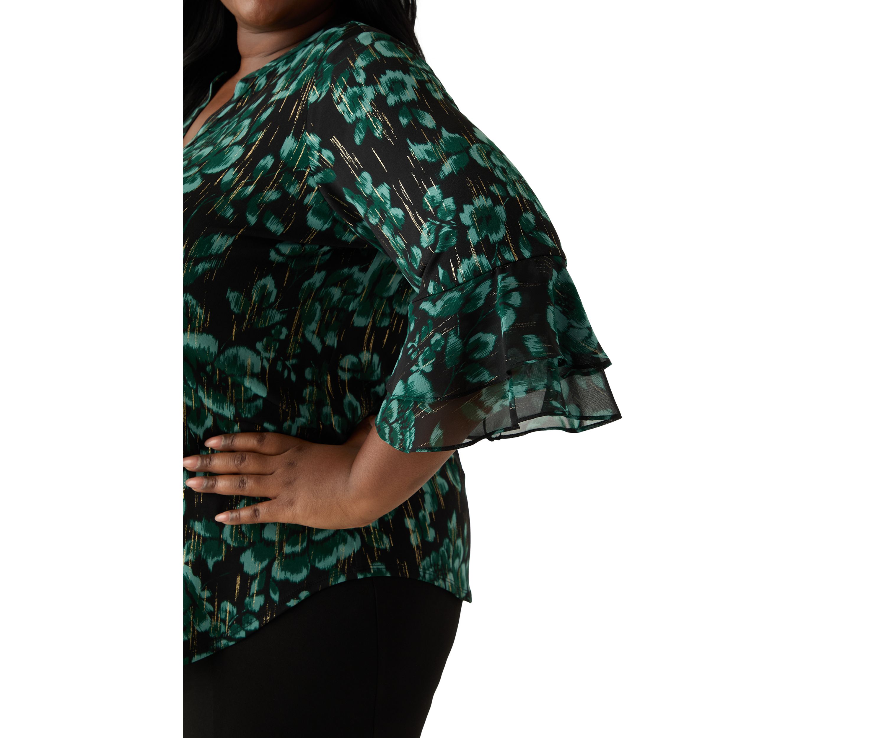 Plus Size Floral Print Mixed Media Knit Top