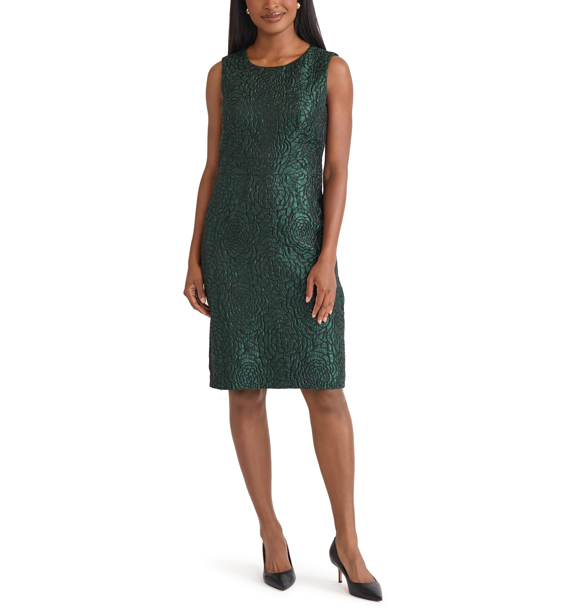 Womens Floral Jacquard Sheath Dress