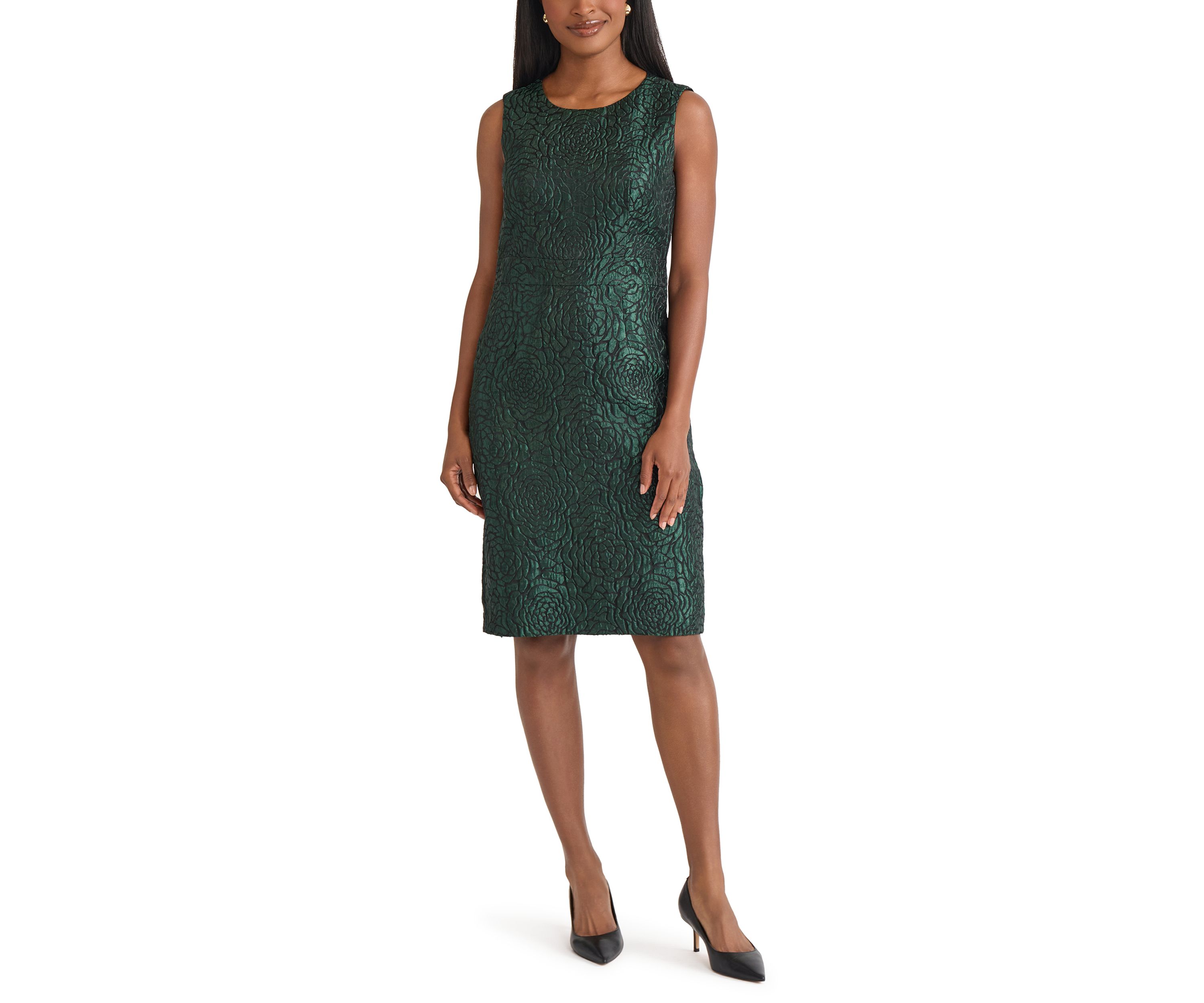 Womens Floral Jacquard Sheath Dress