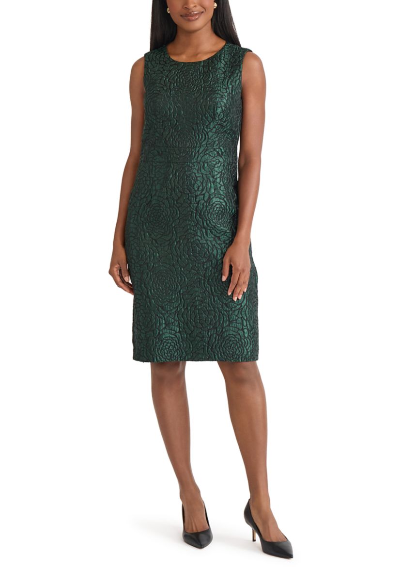 Womens Floral Jacquard Sheath Dress