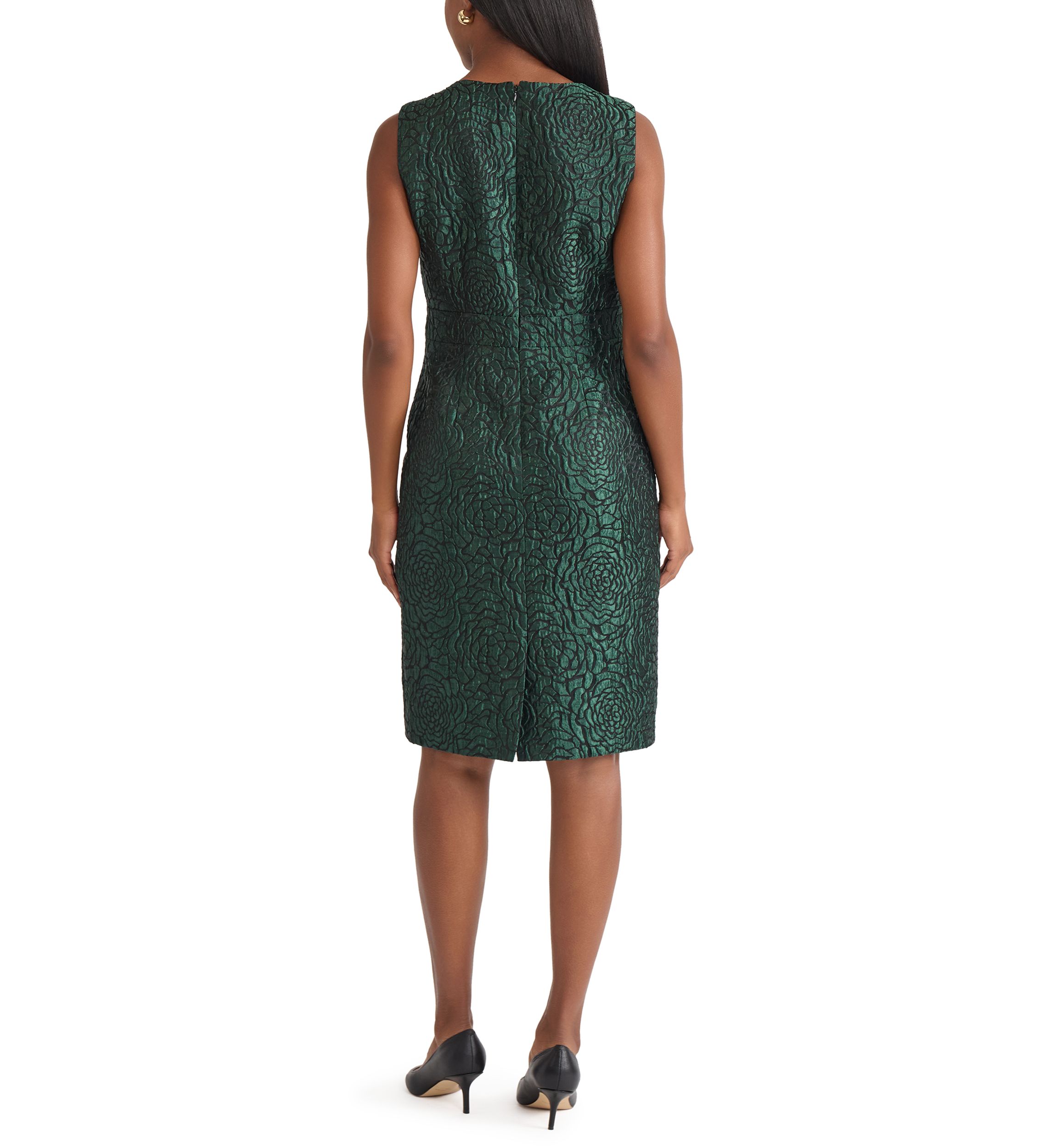 Womens Floral Jacquard Sheath Dress