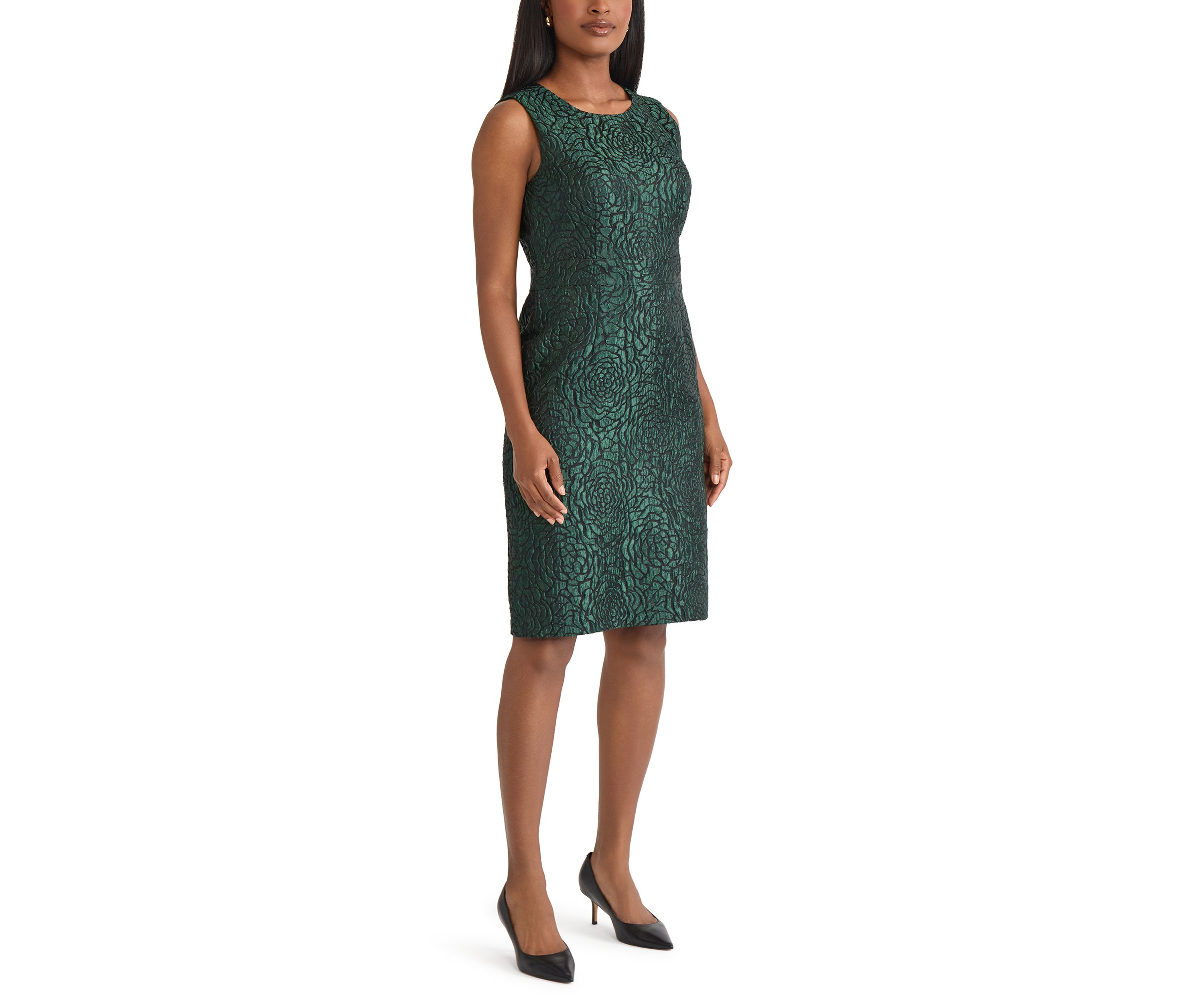 Womens Floral Jacquard Sheath Dress