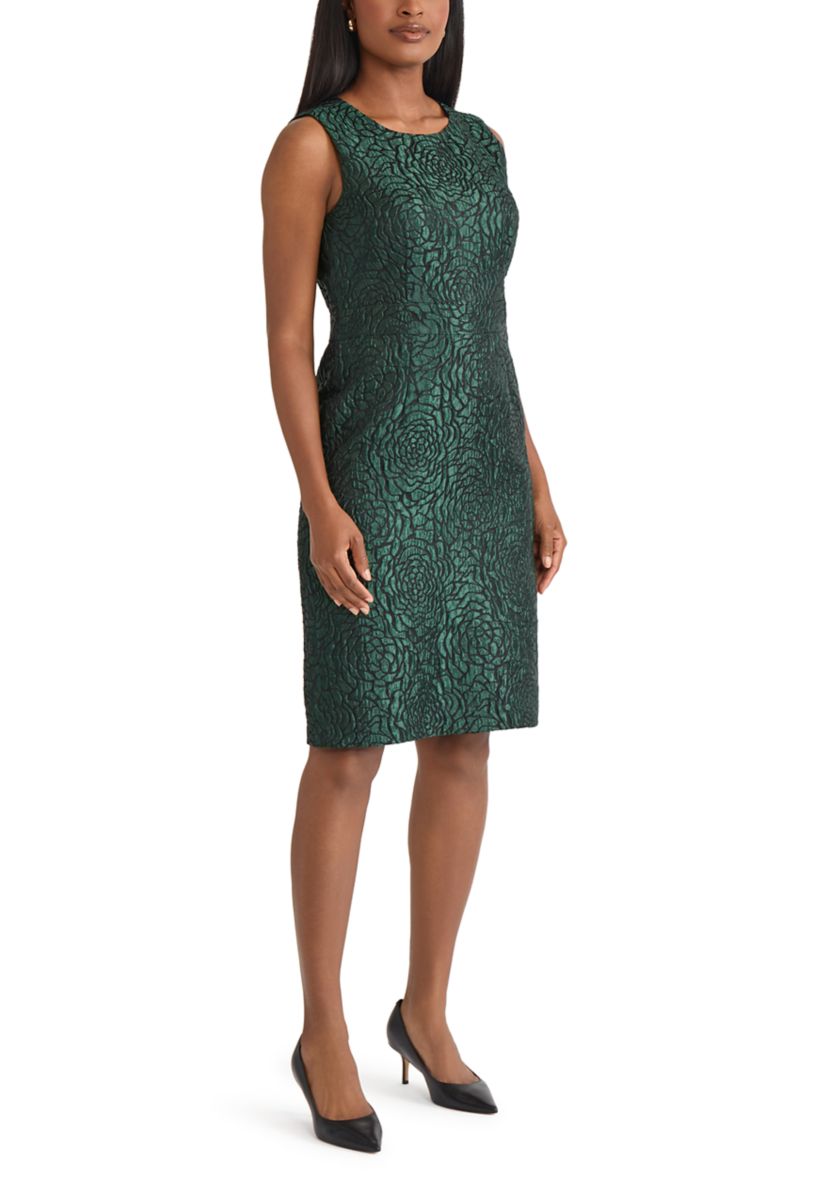 Womens Floral Jacquard Sheath Dress