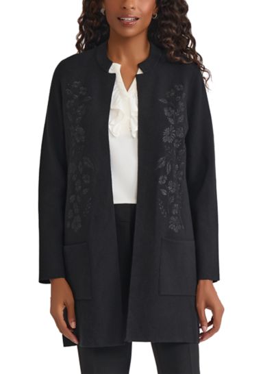 Women's Coatigan with Floral Embroidery