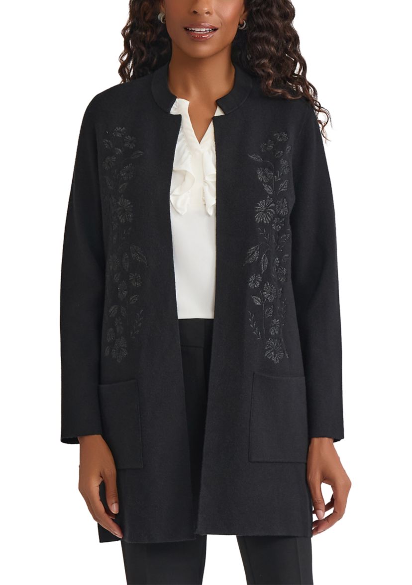 Womens Coatigan with Floral Embroidery
