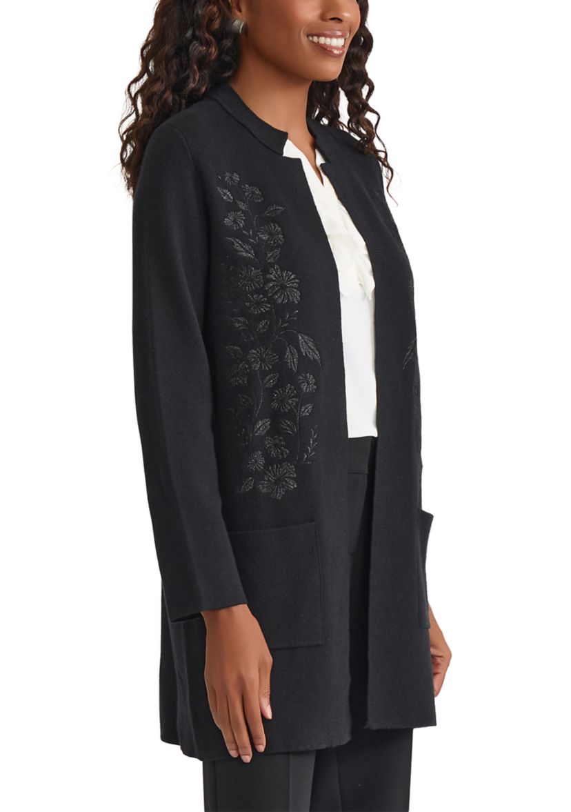 Womens Coatigan with Floral Embroidery