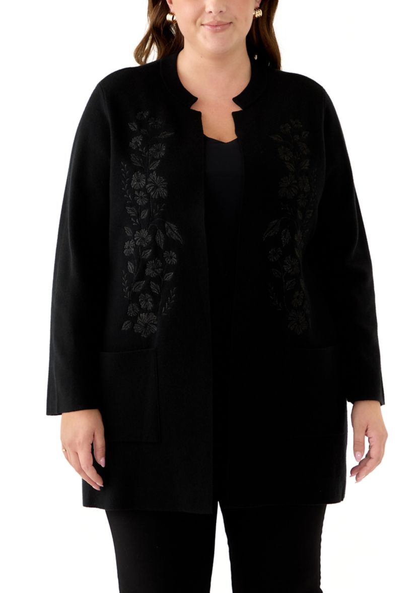 Plus Size Coatigan with Embroidery