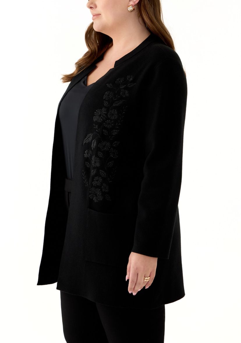 Plus Size Coatigan with Embroidery