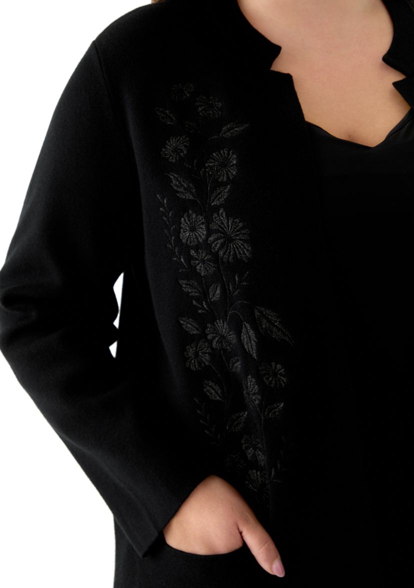 Plus Size Coatigan with Embroidery