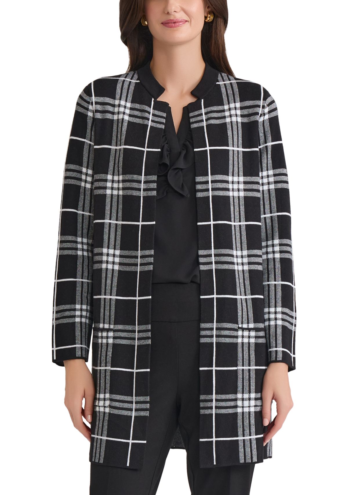 Womens Windowpane Coatigan