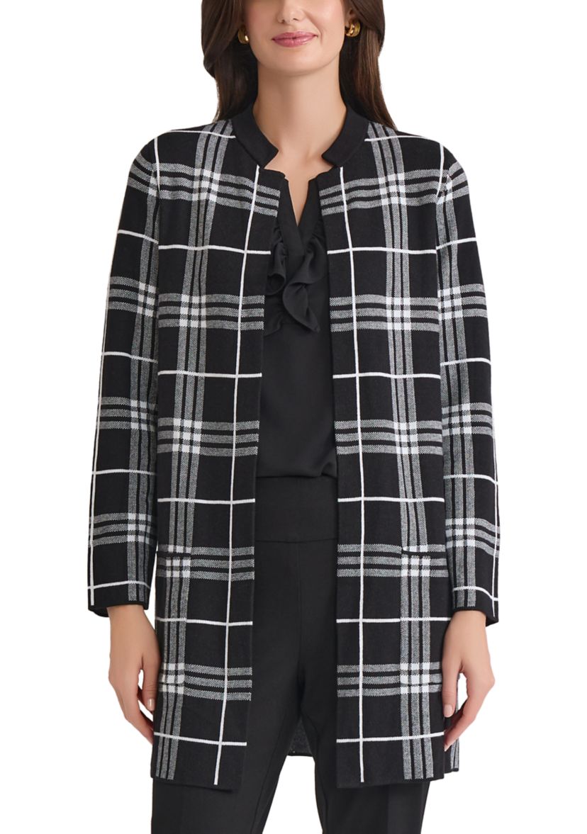 Womens Windowpane Coatigan