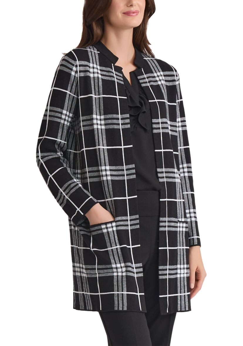 Womens Windowpane Coatigan