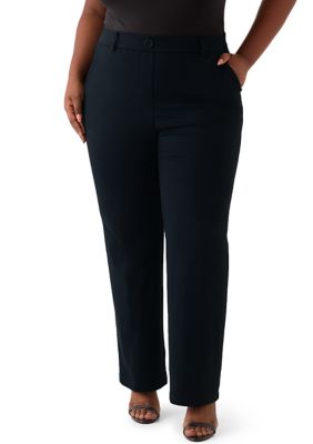 Kasper Women's Plus Size Pull On Faux Fly Trouser Pants