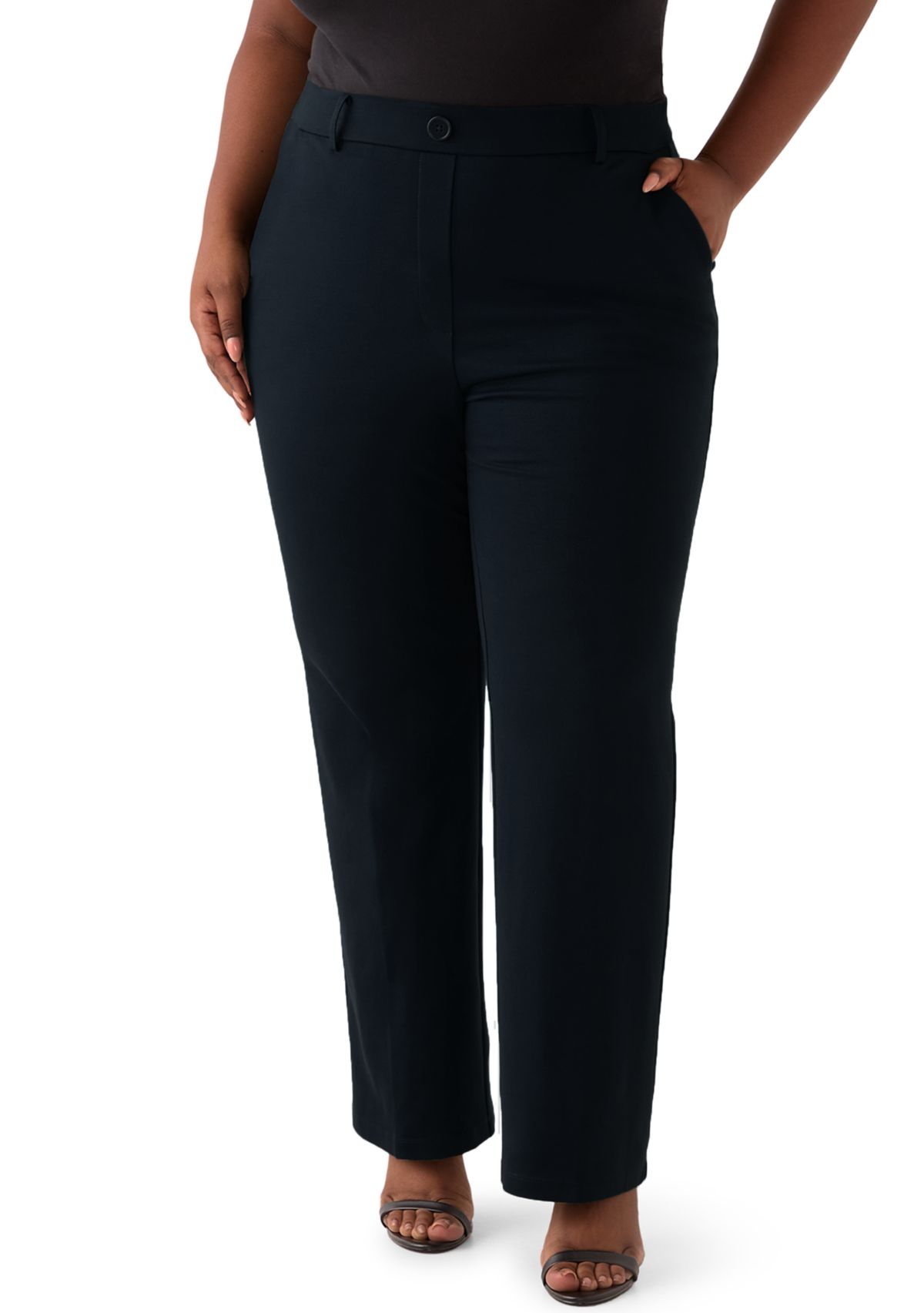 Plus Size Pull On Faux Fly Trouser Pants