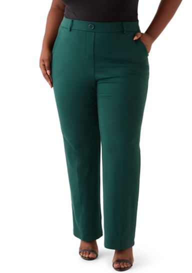 Plus Size Pull On Faux Fly Trouser Pants