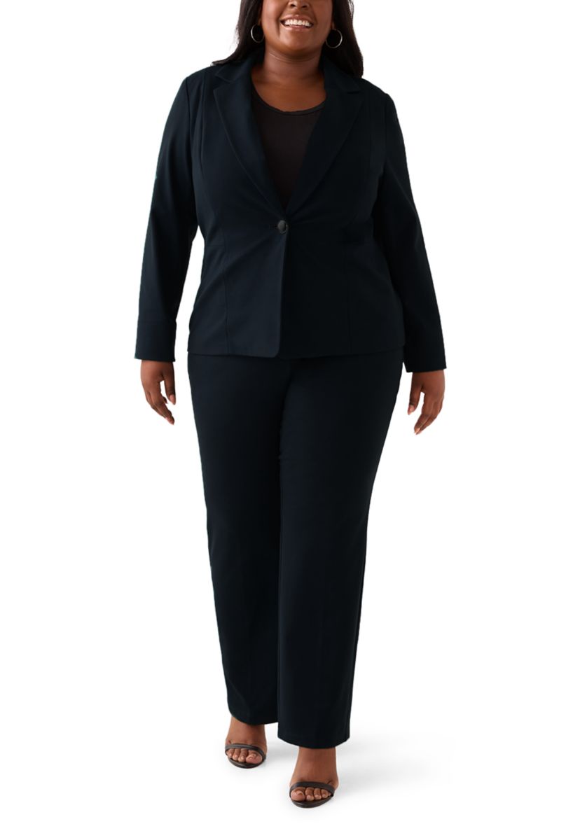 Plus Size Pull On Faux Fly Trouser Pants