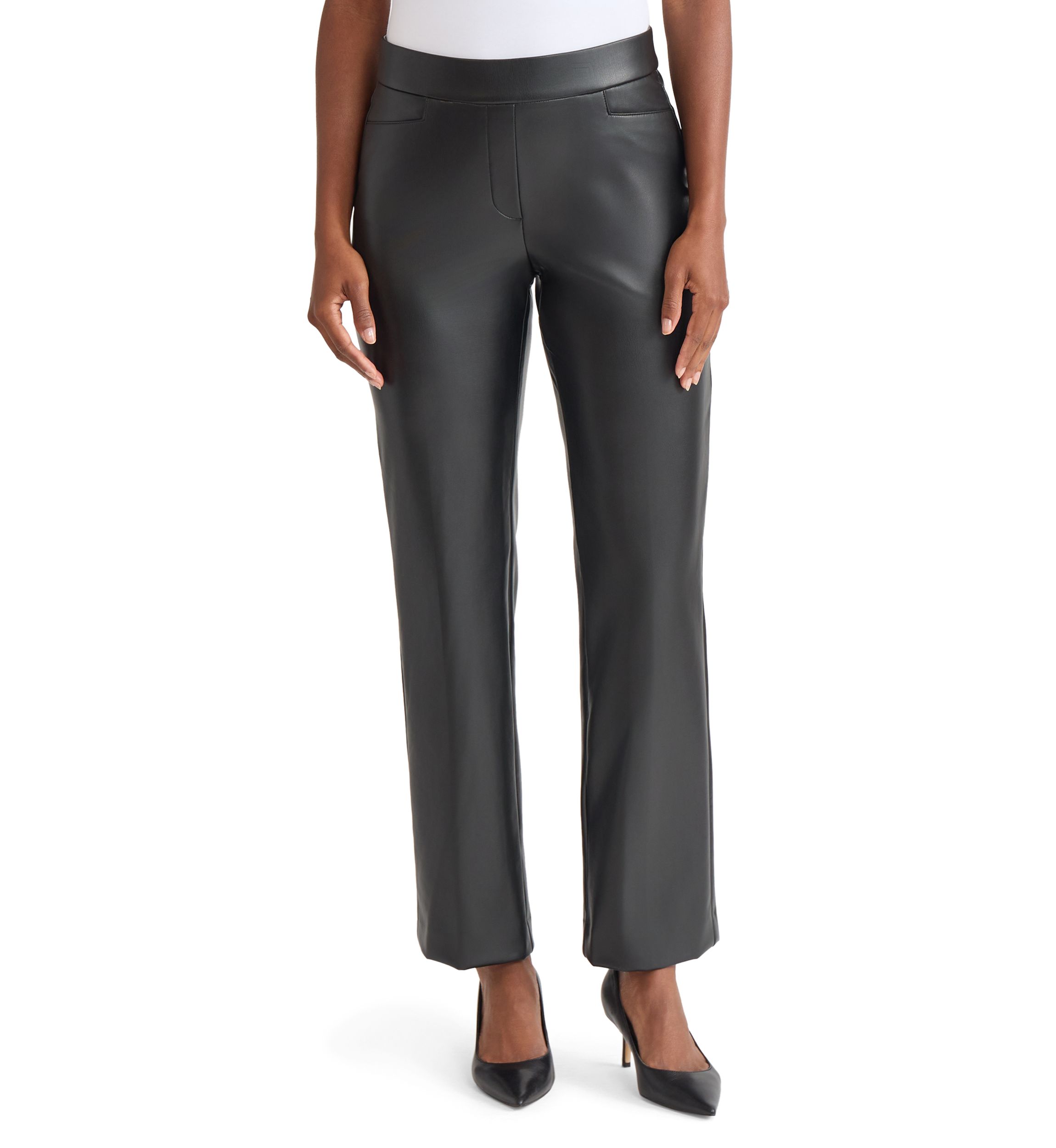 Womens Faux Leather Pull On L-Pocket Pants 