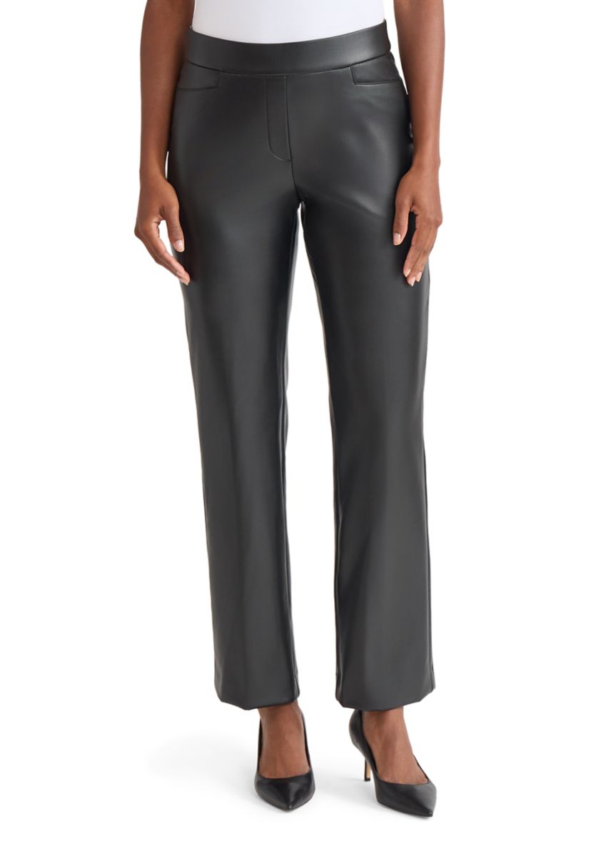 Womens Faux Leather Pull On L-Pocket Pants 