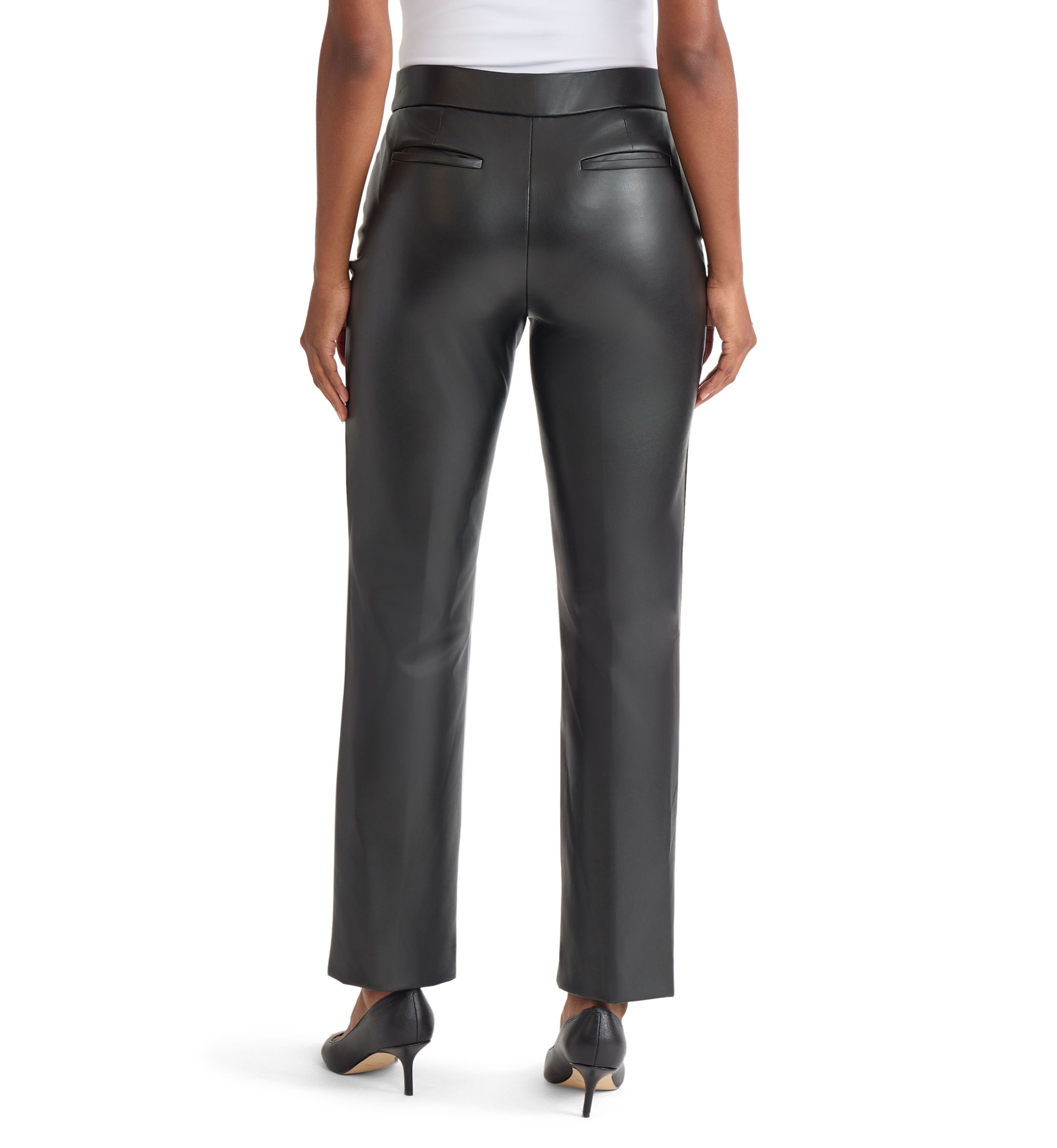 Womens Faux Leather Pull On L-Pocket Pants 