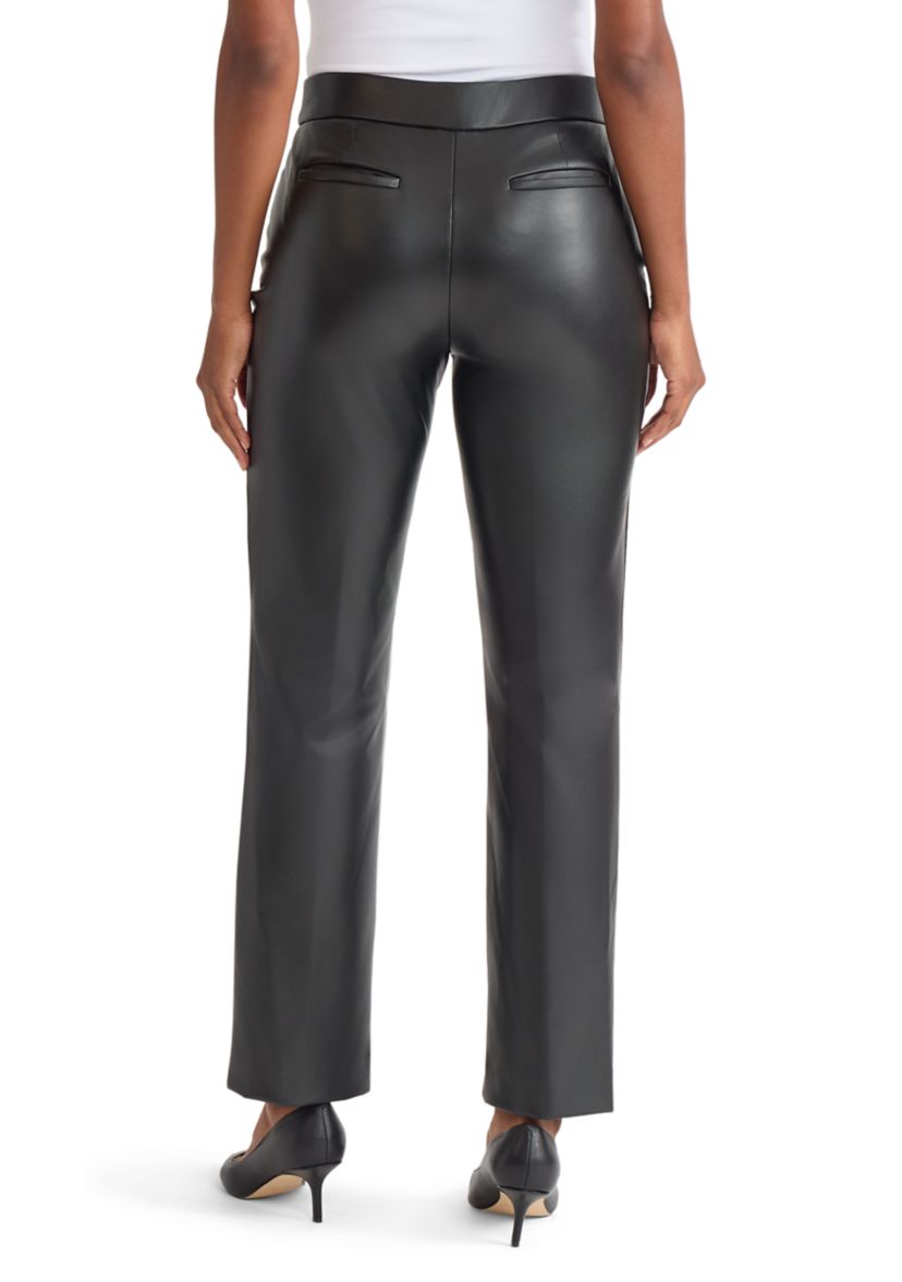 Womens Faux Leather Pull On L-Pocket Pants 