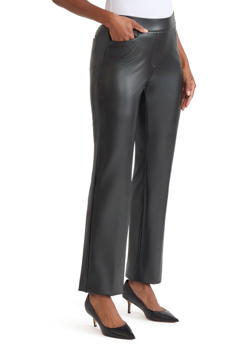 Womens Faux Leather Pull On L-Pocket Pants 