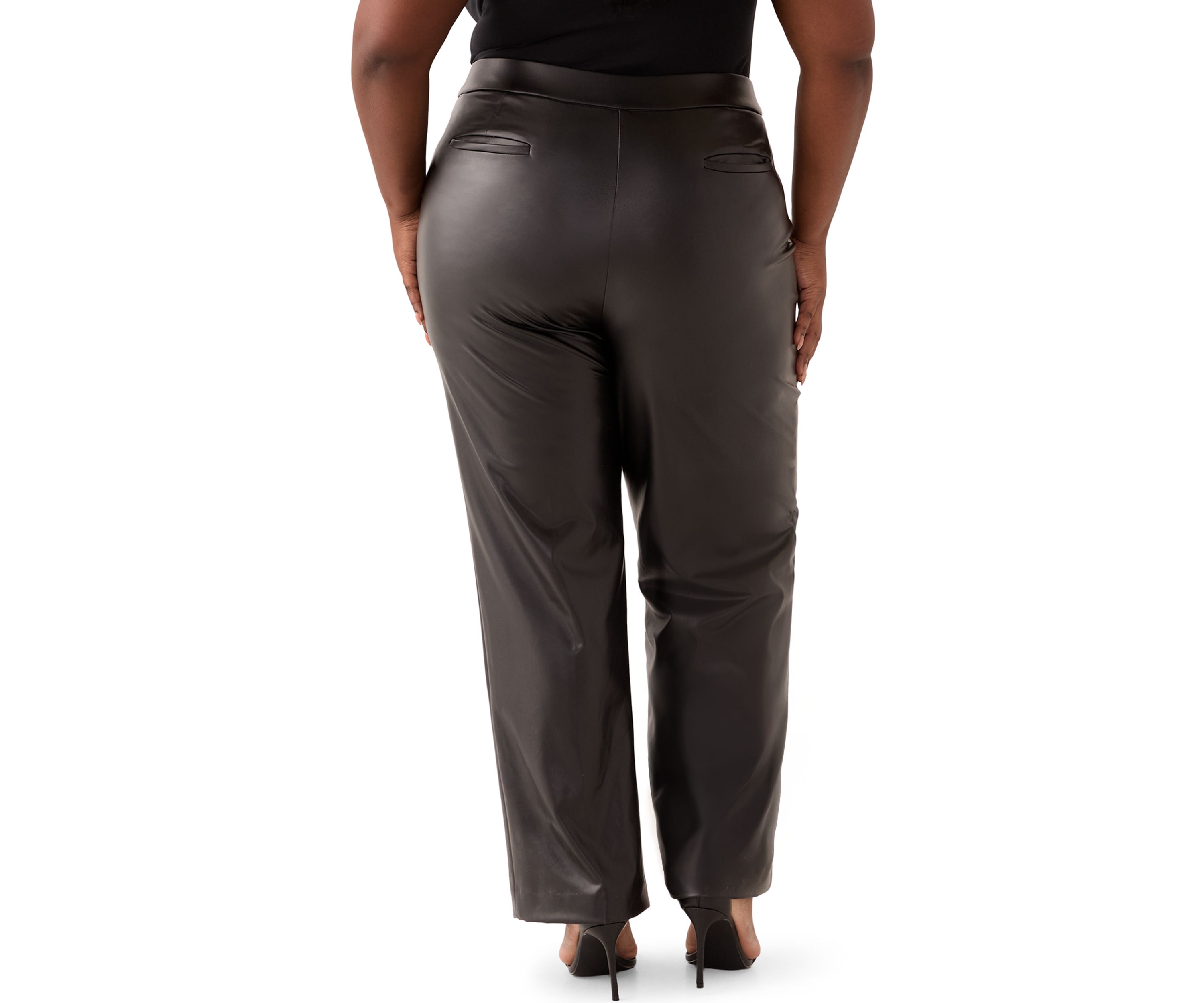 Plus Size Faux Leather Pull On L-Pocket Pants