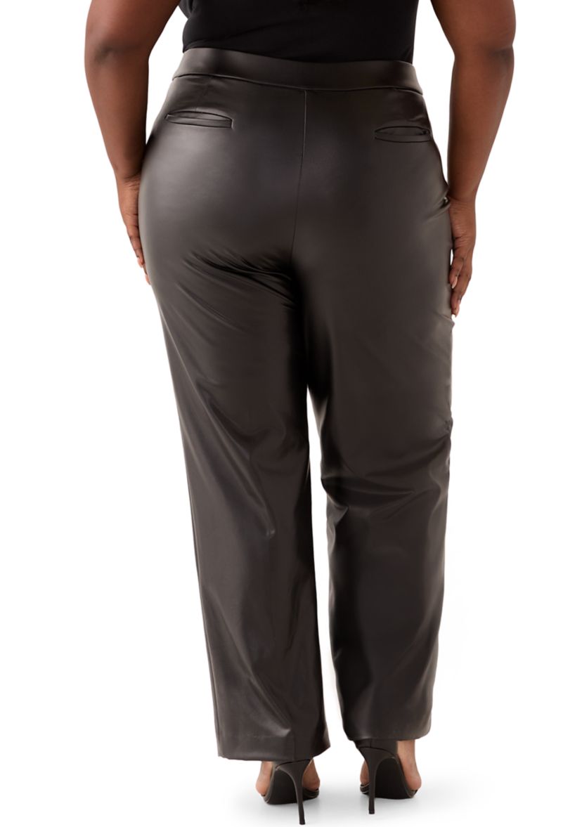 Plus Size Faux Leather Pull On L-Pocket Pants