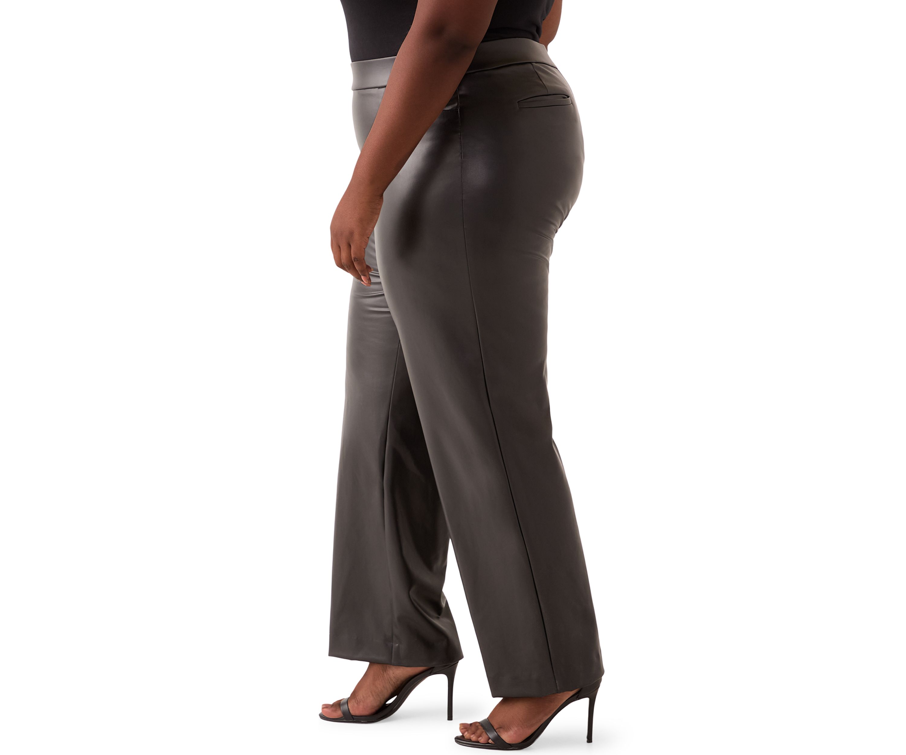 Plus Size Faux Leather Pull On L-Pocket Pants