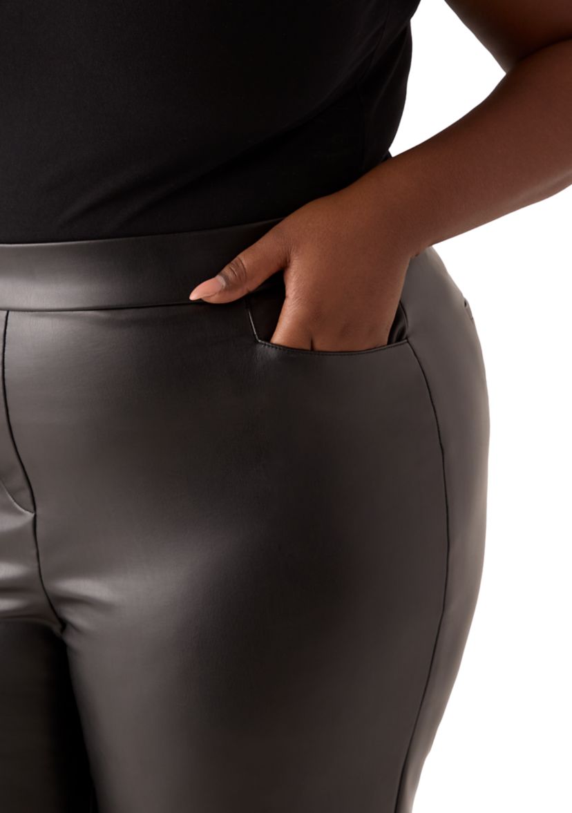 Plus Size Faux Leather Pull On L-Pocket Pants