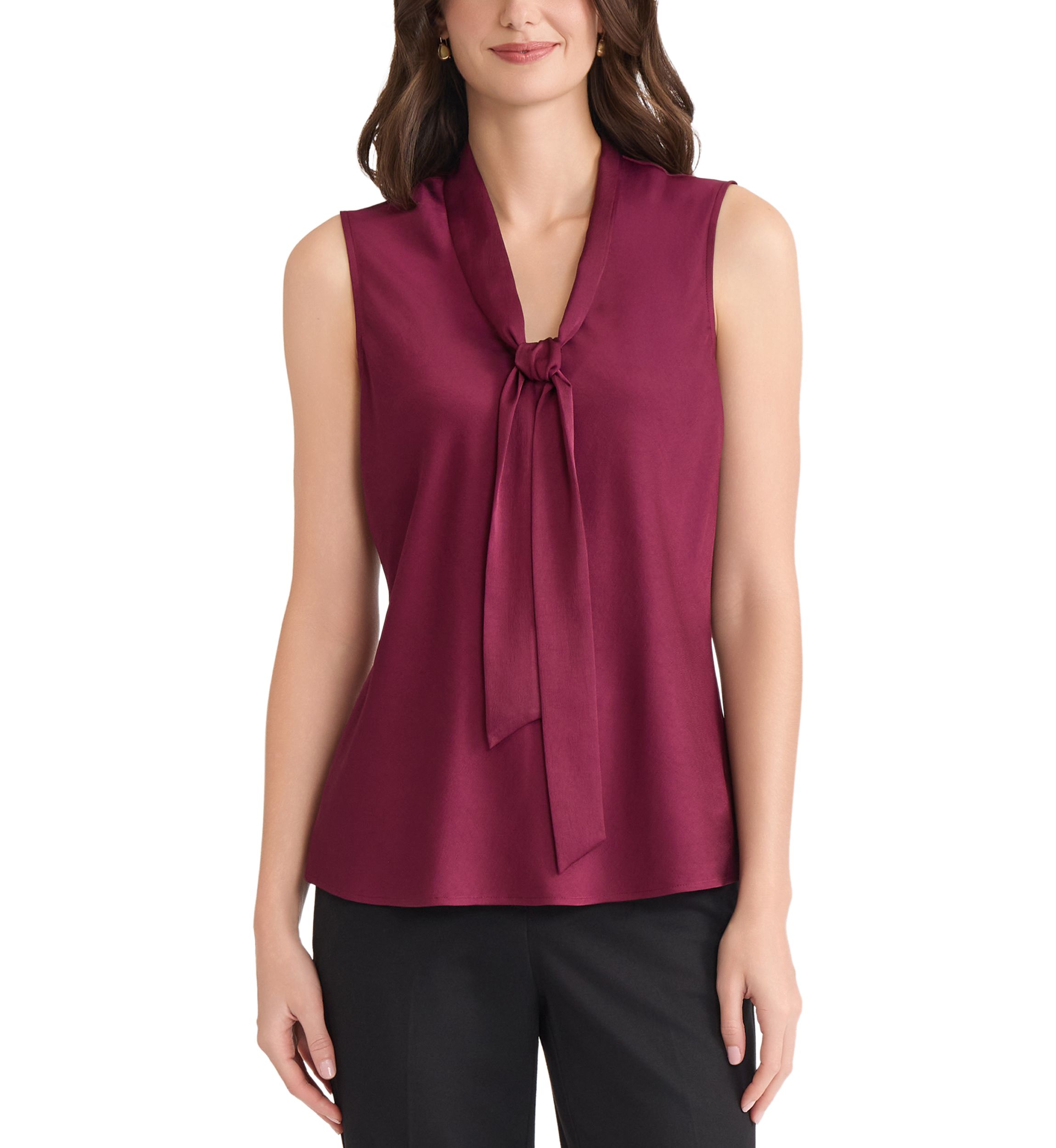 Womens Satin Sleeveless Tie Front Blouse 