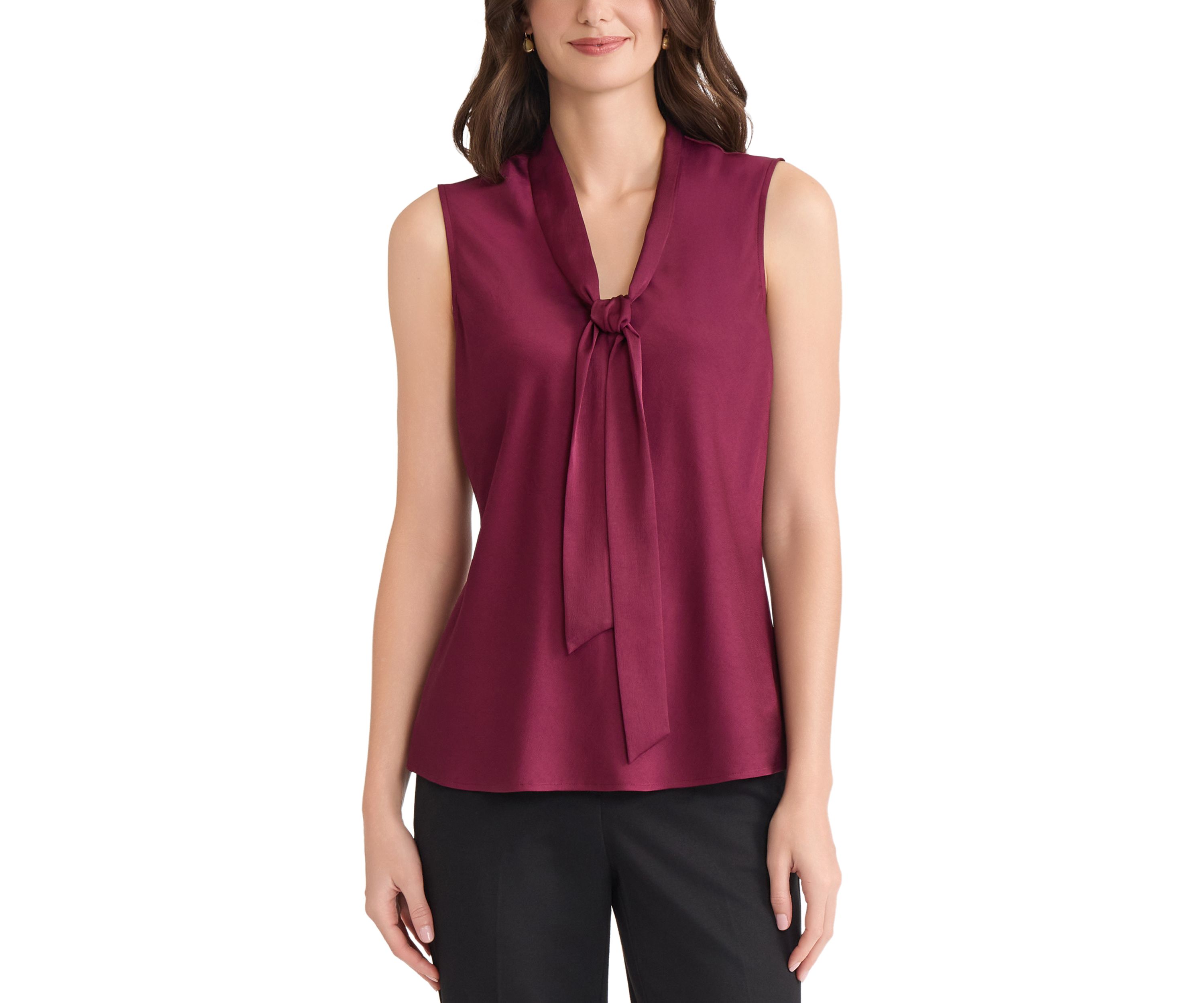 Womens Satin Sleeveless Tie Front Blouse 