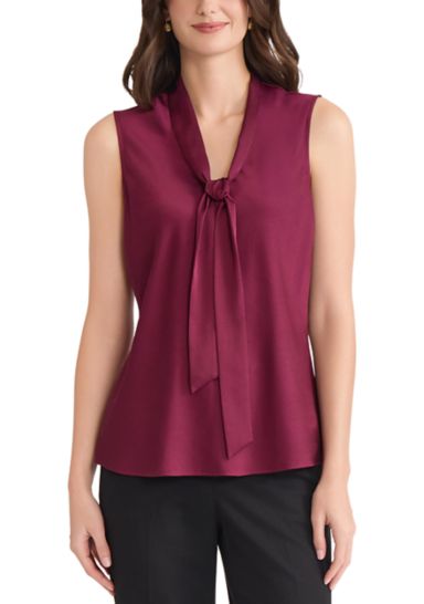 Women's Satin Sleeveless Tie Front Blouse 