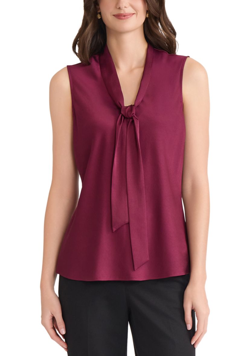 Womens Satin Sleeveless Tie Front Blouse 