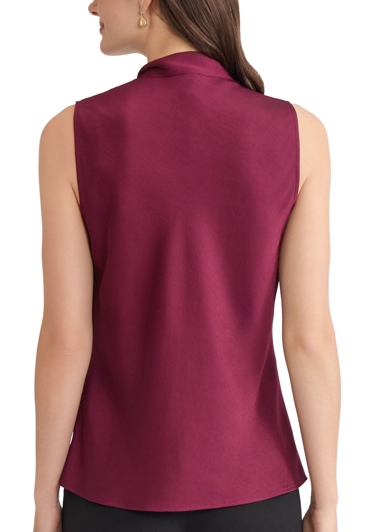 Womens Satin Sleeveless Tie Front Blouse 