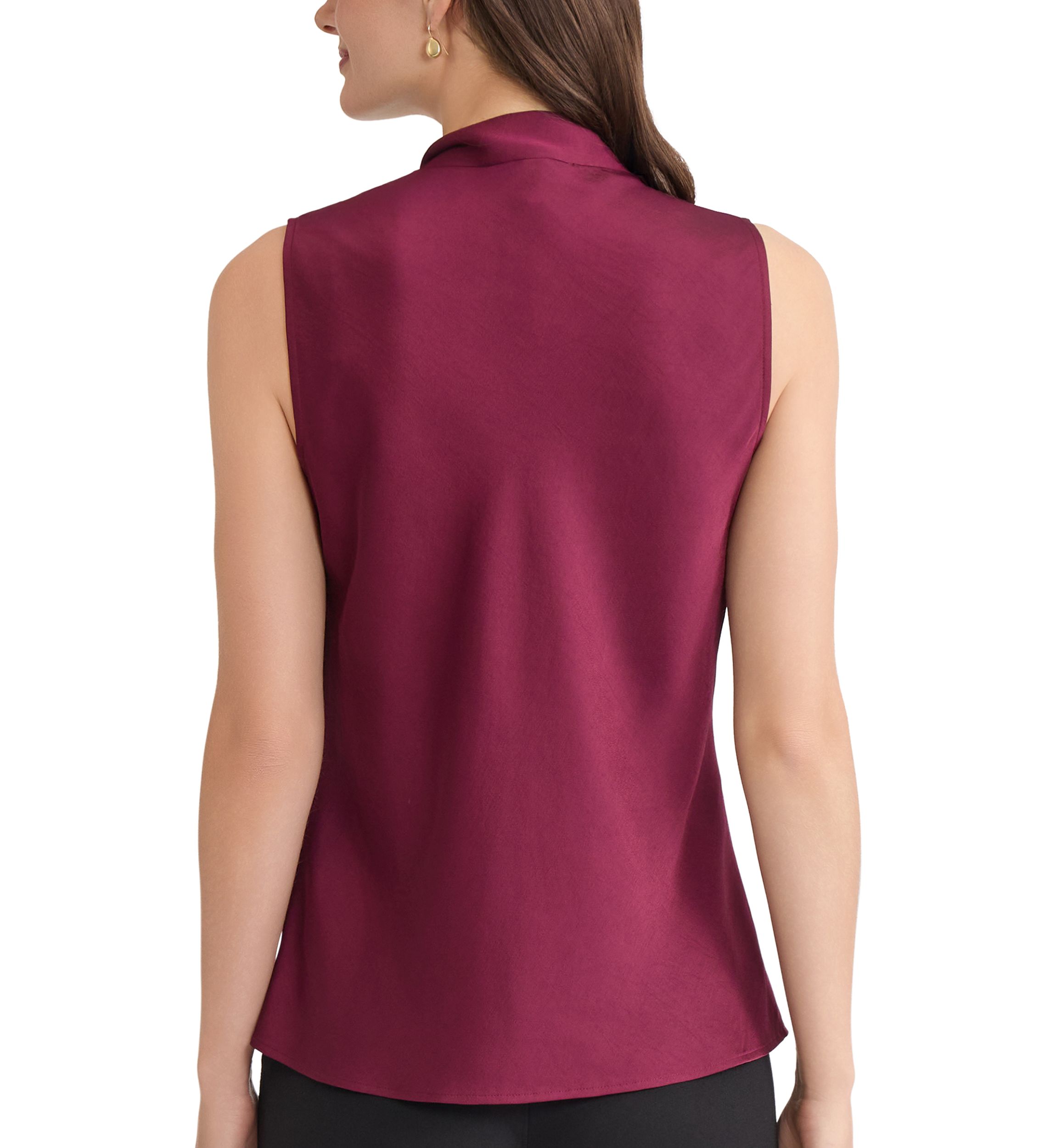 Womens Satin Sleeveless Tie Front Blouse 
