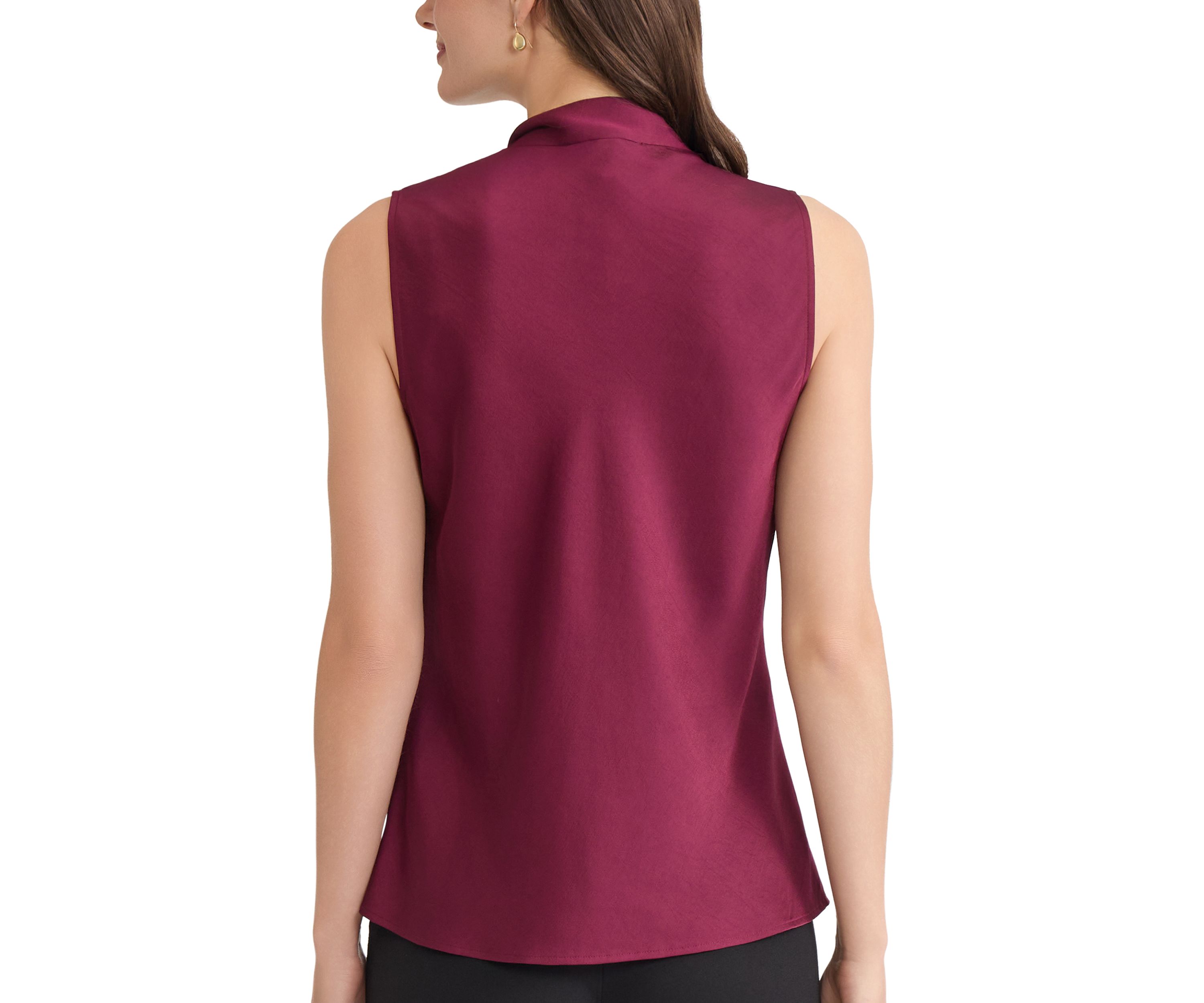 Womens Satin Sleeveless Tie Front Blouse 