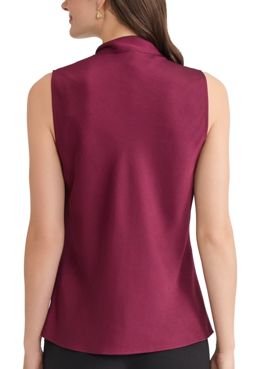 Womens Satin Sleeveless Tie Front Blouse 